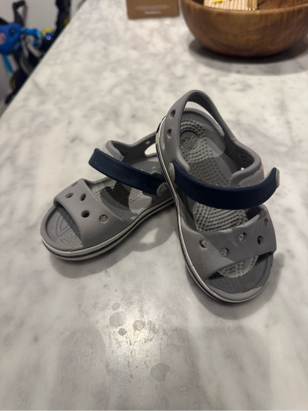 CROCS Kids Grey and Navy Adjustable Strap Sandals